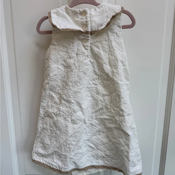 Heirlooms 3T Girls Cream and Brown Sleeveless Dress with Elegant Design - Picture 5 of 5